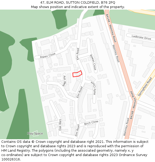 47, ELM ROAD, SUTTON COLDFIELD, B76 2PQ: Location map and indicative extent of plot