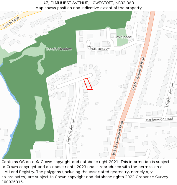 47, ELMHURST AVENUE, LOWESTOFT, NR32 3AR: Location map and indicative extent of plot