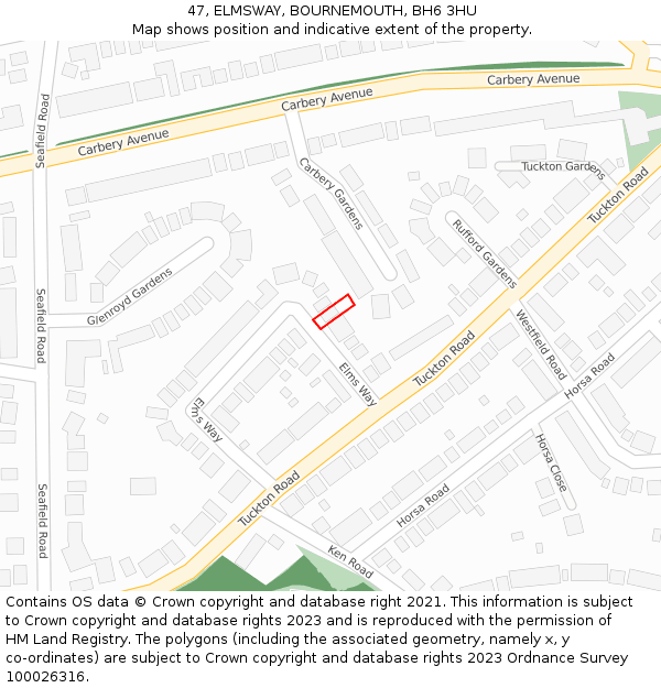 47, ELMSWAY, BOURNEMOUTH, BH6 3HU: Location map and indicative extent of plot