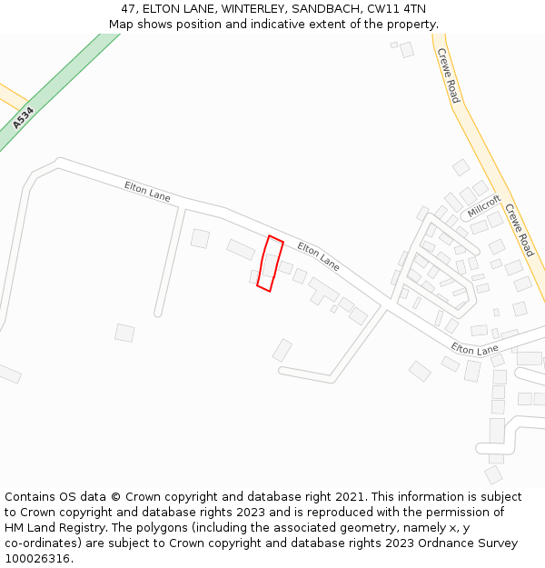 47, ELTON LANE, WINTERLEY, SANDBACH, CW11 4TN: Location map and indicative extent of plot