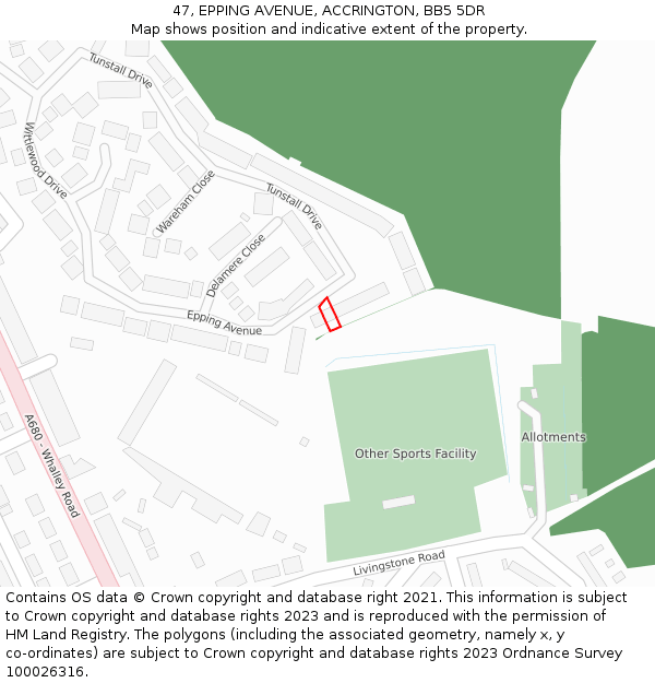 47, EPPING AVENUE, ACCRINGTON, BB5 5DR: Location map and indicative extent of plot