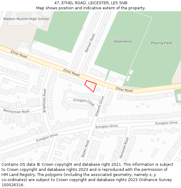 47, ETHEL ROAD, LEICESTER, LE5 5NB: Location map and indicative extent of plot
