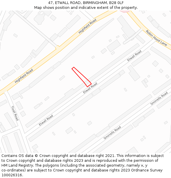 47, ETWALL ROAD, BIRMINGHAM, B28 0LF: Location map and indicative extent of plot
