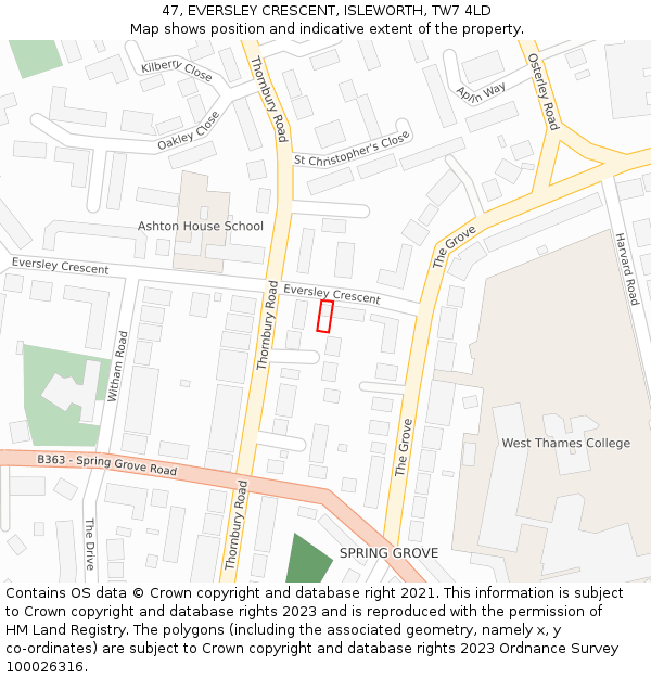 47, EVERSLEY CRESCENT, ISLEWORTH, TW7 4LD: Location map and indicative extent of plot