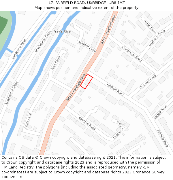 47, FAIRFIELD ROAD, UXBRIDGE, UB8 1AZ: Location map and indicative extent of plot