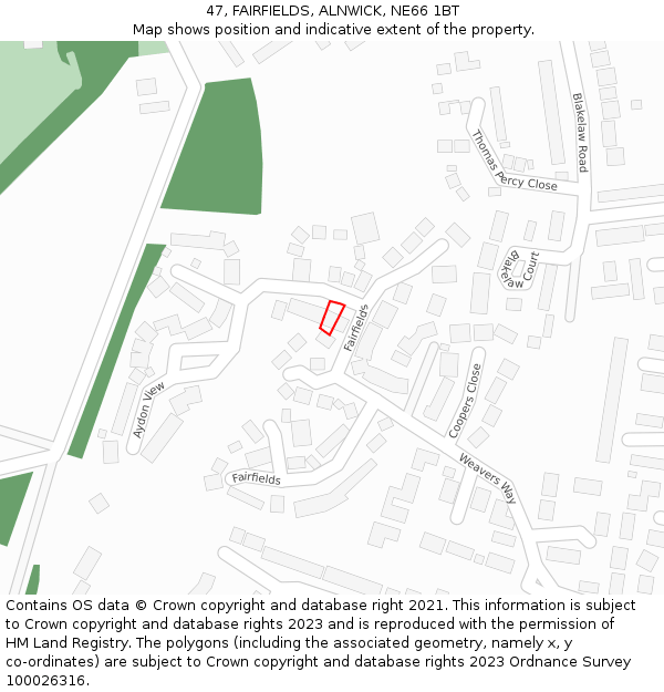 47, FAIRFIELDS, ALNWICK, NE66 1BT: Location map and indicative extent of plot