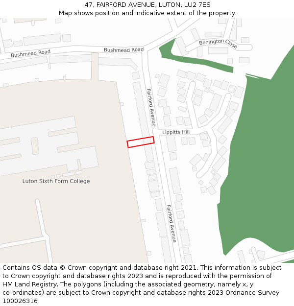 47, FAIRFORD AVENUE, LUTON, LU2 7ES: Location map and indicative extent of plot