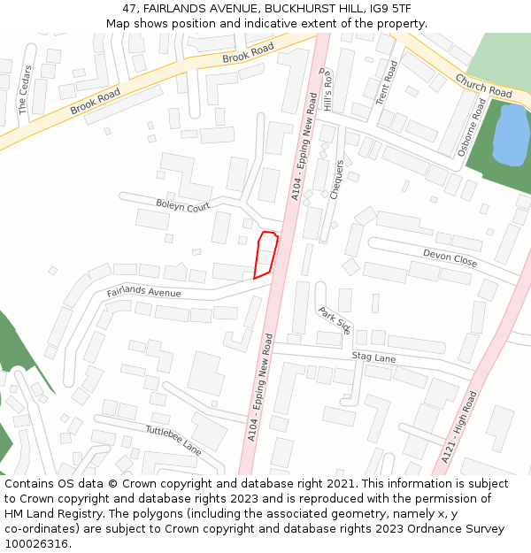 47, FAIRLANDS AVENUE, BUCKHURST HILL, IG9 5TF: Location map and indicative extent of plot