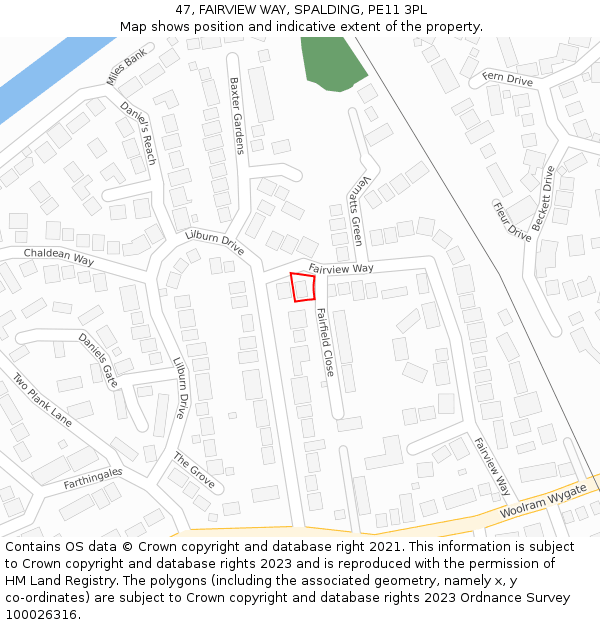 47, FAIRVIEW WAY, SPALDING, PE11 3PL: Location map and indicative extent of plot