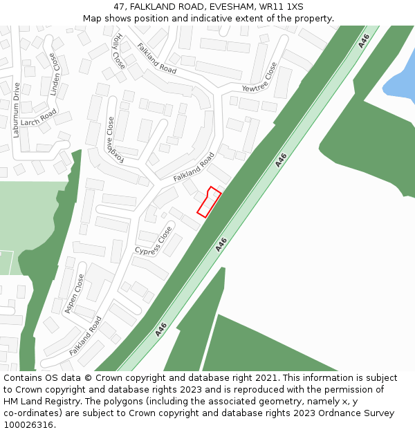 47, FALKLAND ROAD, EVESHAM, WR11 1XS: Location map and indicative extent of plot