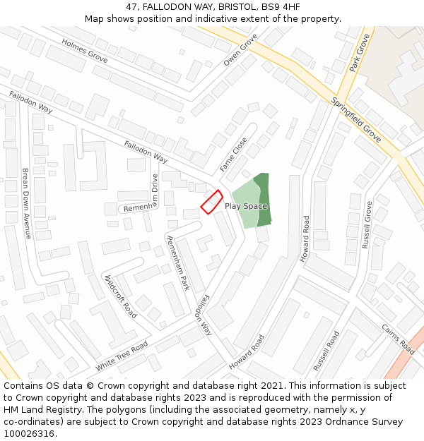 47, FALLODON WAY, BRISTOL, BS9 4HF: Location map and indicative extent of plot