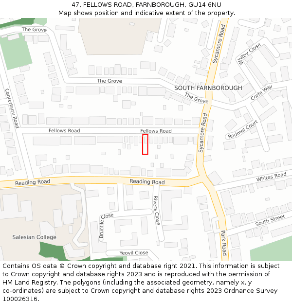 47, FELLOWS ROAD, FARNBOROUGH, GU14 6NU: Location map and indicative extent of plot