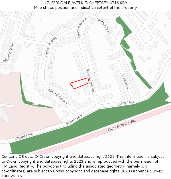 47, FERNDALE AVENUE, CHERTSEY, KT16 9RA: Location map and indicative extent of plot