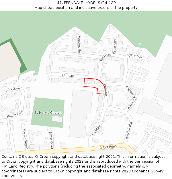 47, FERNDALE, HYDE, SK14 4GP: Location map and indicative extent of plot