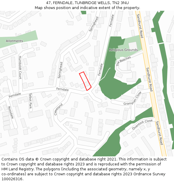 47, FERNDALE, TUNBRIDGE WELLS, TN2 3NU: Location map and indicative extent of plot