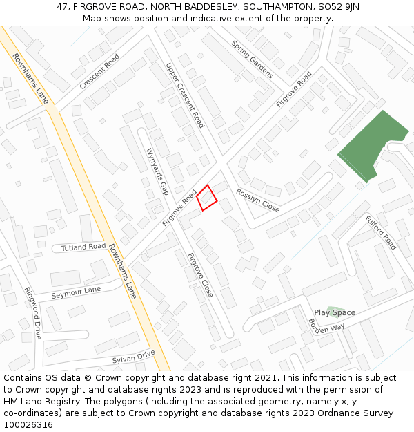 47, FIRGROVE ROAD, NORTH BADDESLEY, SOUTHAMPTON, SO52 9JN: Location map and indicative extent of plot