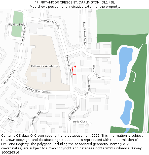 47, FIRTHMOOR CRESCENT, DARLINGTON, DL1 4SL: Location map and indicative extent of plot