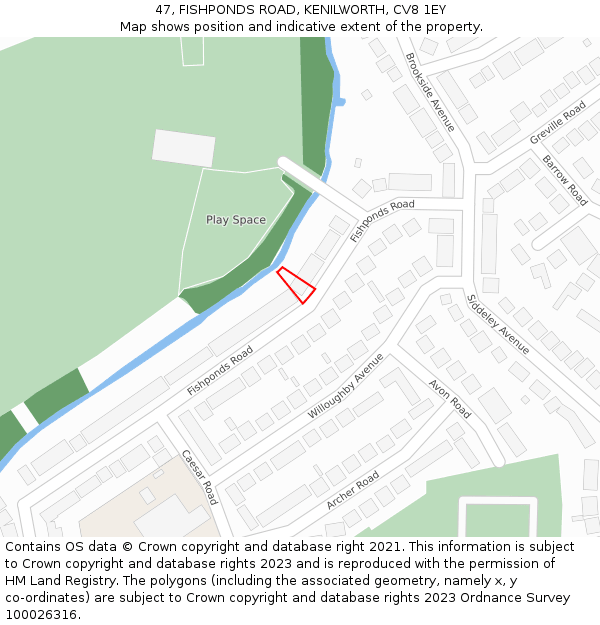 47, FISHPONDS ROAD, KENILWORTH, CV8 1EY: Location map and indicative extent of plot