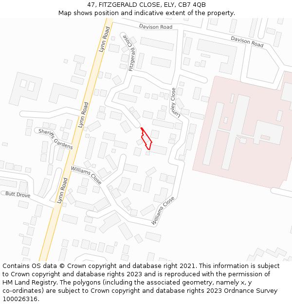 47, FITZGERALD CLOSE, ELY, CB7 4QB: Location map and indicative extent of plot