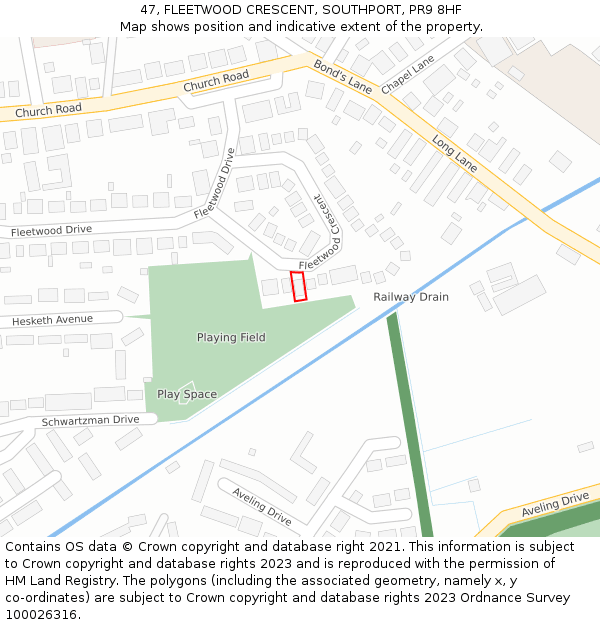 47, FLEETWOOD CRESCENT, SOUTHPORT, PR9 8HF: Location map and indicative extent of plot