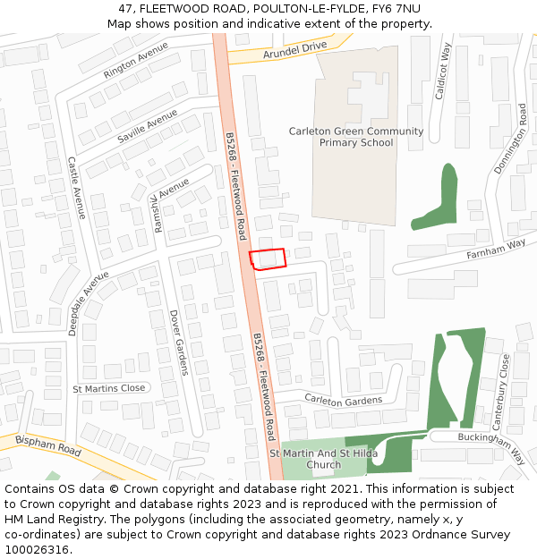47, FLEETWOOD ROAD, POULTON-LE-FYLDE, FY6 7NU: Location map and indicative extent of plot