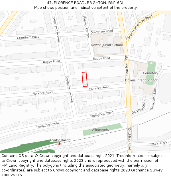 47, FLORENCE ROAD, BRIGHTON, BN1 6DL: Location map and indicative extent of plot