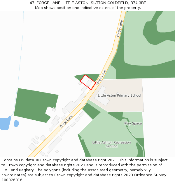 47, FORGE LANE, LITTLE ASTON, SUTTON COLDFIELD, B74 3BE: Location map and indicative extent of plot