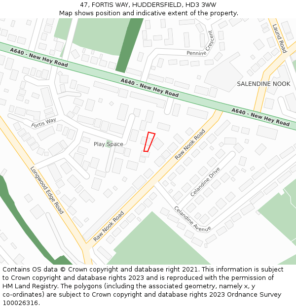 47, FORTIS WAY, HUDDERSFIELD, HD3 3WW: Location map and indicative extent of plot