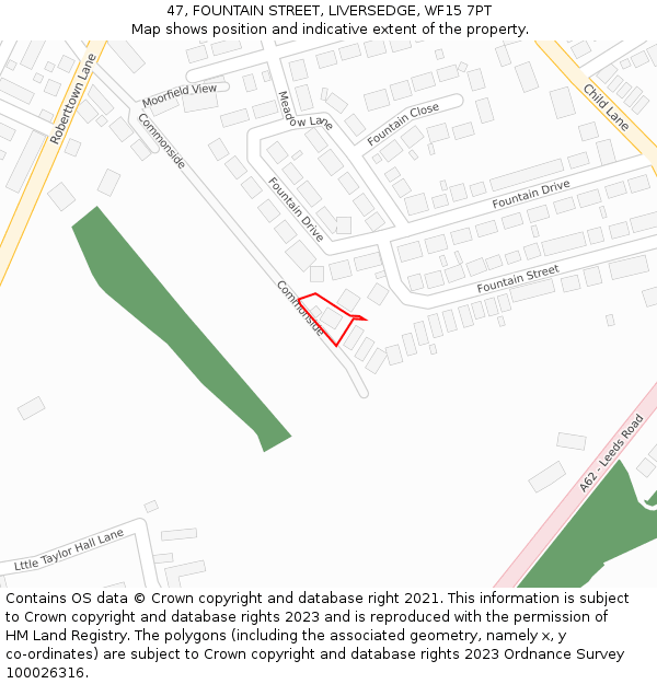 47, FOUNTAIN STREET, LIVERSEDGE, WF15 7PT: Location map and indicative extent of plot