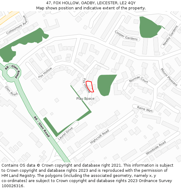 47, FOX HOLLOW, OADBY, LEICESTER, LE2 4QY: Location map and indicative extent of plot