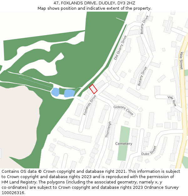 47, FOXLANDS DRIVE, DUDLEY, DY3 2HZ: Location map and indicative extent of plot