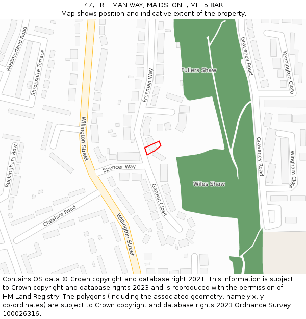 47, FREEMAN WAY, MAIDSTONE, ME15 8AR: Location map and indicative extent of plot