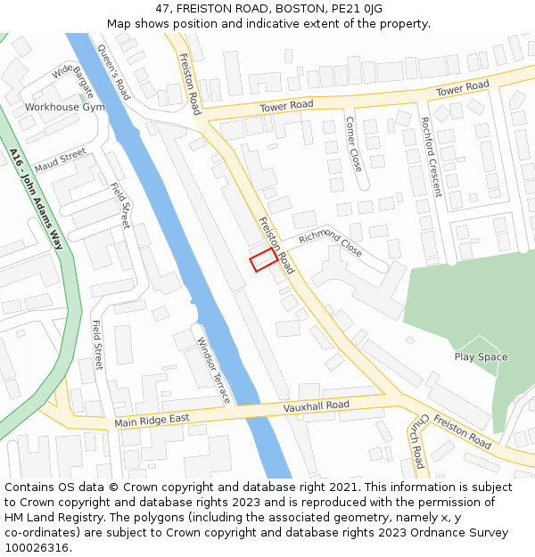 47, FREISTON ROAD, BOSTON, PE21 0JG: Location map and indicative extent of plot