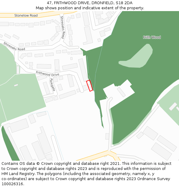 47, FRITHWOOD DRIVE, DRONFIELD, S18 2DA: Location map and indicative extent of plot
