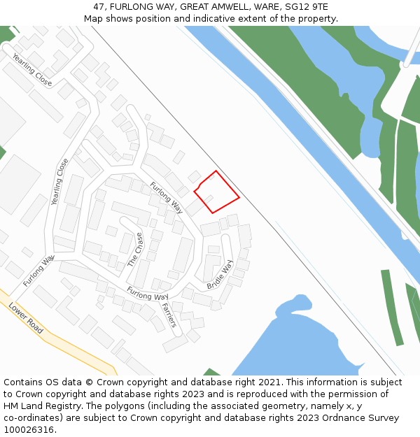 47, FURLONG WAY, GREAT AMWELL, WARE, SG12 9TE: Location map and indicative extent of plot