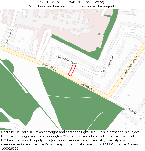 47, FURZEDOWN ROAD, SUTTON, SM2 5QF: Location map and indicative extent of plot
