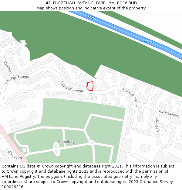 47, FURZEHALL AVENUE, FAREHAM, PO16 8UD: Location map and indicative extent of plot