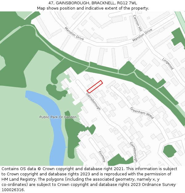 47, GAINSBOROUGH, BRACKNELL, RG12 7WL: Location map and indicative extent of plot