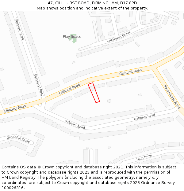 47, GILLHURST ROAD, BIRMINGHAM, B17 8PD: Location map and indicative extent of plot