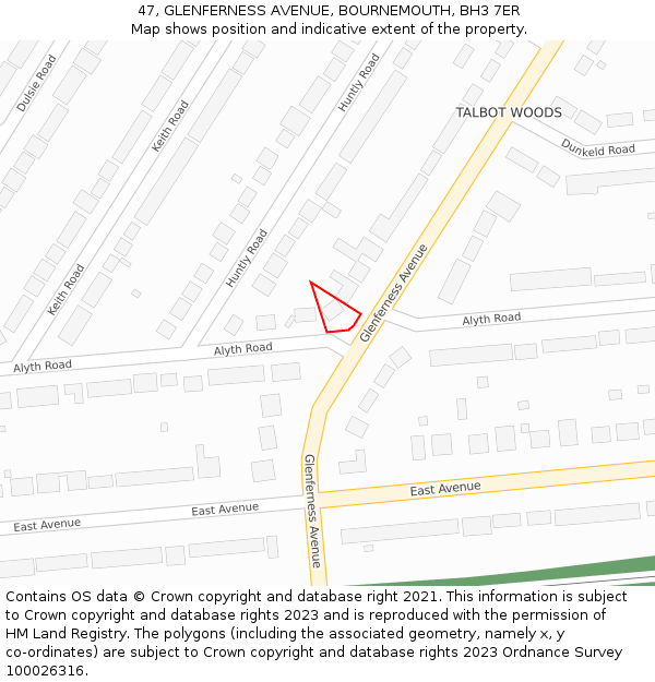 47, GLENFERNESS AVENUE, BOURNEMOUTH, BH3 7ER: Location map and indicative extent of plot