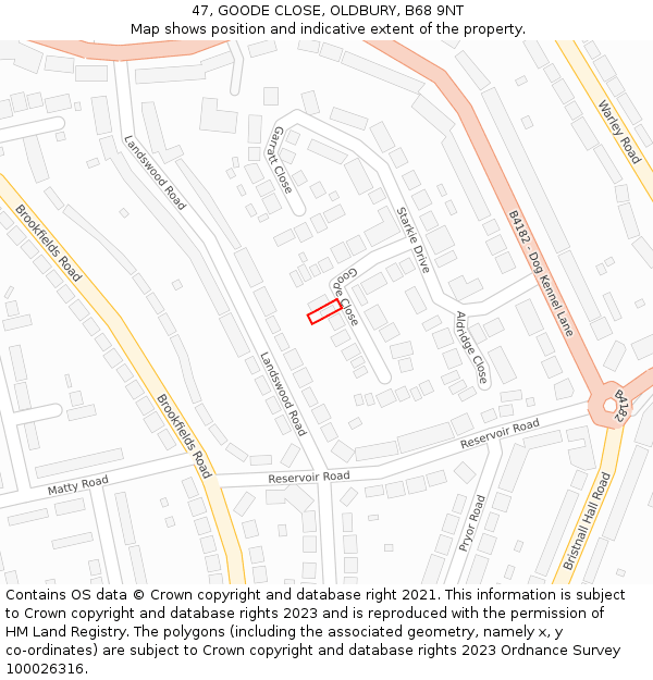 47, GOODE CLOSE, OLDBURY, B68 9NT: Location map and indicative extent of plot