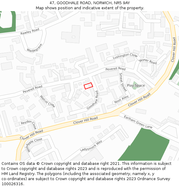 47, GOODHALE ROAD, NORWICH, NR5 9AY: Location map and indicative extent of plot
