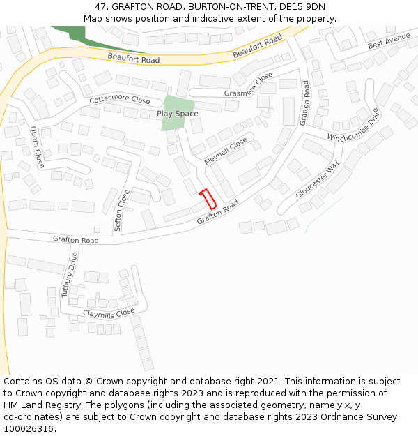 47, GRAFTON ROAD, BURTON-ON-TRENT, DE15 9DN: Location map and indicative extent of plot