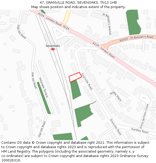 47, GRANVILLE ROAD, SEVENOAKS, TN13 1HB: Location map and indicative extent of plot