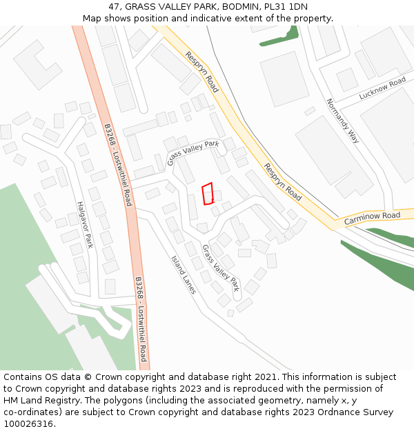 47, GRASS VALLEY PARK, BODMIN, PL31 1DN: Location map and indicative extent of plot