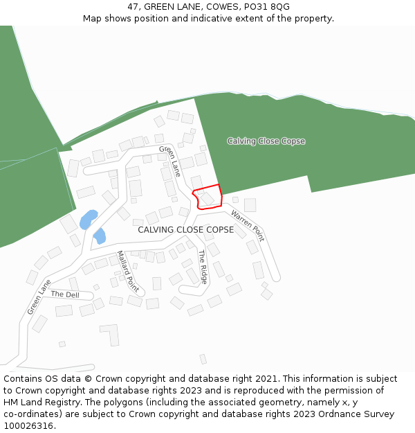 47, GREEN LANE, COWES, PO31 8QG: Location map and indicative extent of plot