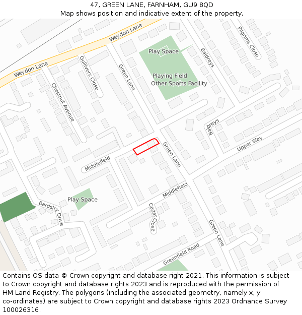 47, GREEN LANE, FARNHAM, GU9 8QD: Location map and indicative extent of plot