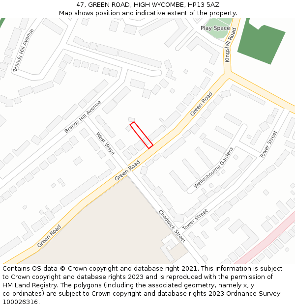 47, GREEN ROAD, HIGH WYCOMBE, HP13 5AZ: Location map and indicative extent of plot