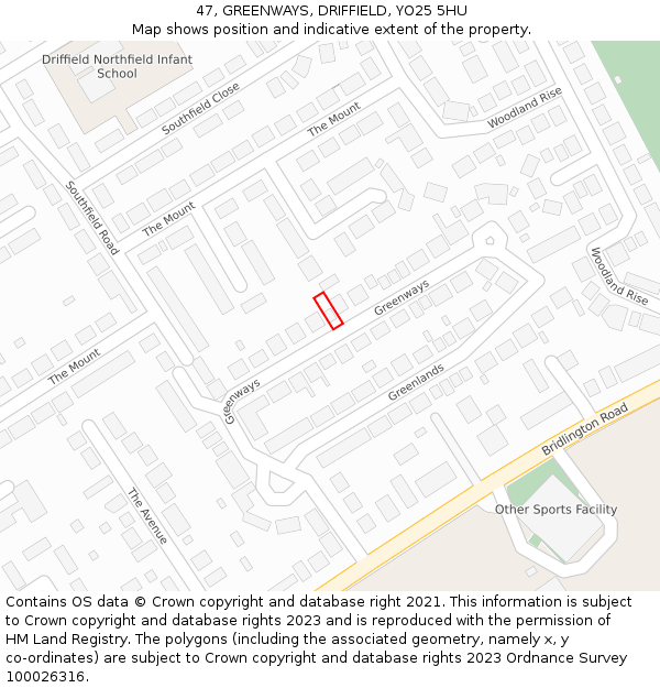 47, GREENWAYS, DRIFFIELD, YO25 5HU: Location map and indicative extent of plot