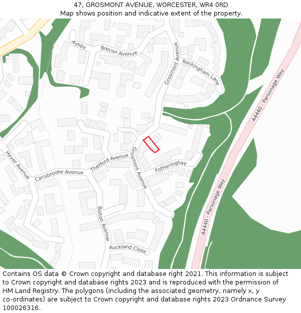 47, GROSMONT AVENUE, WORCESTER, WR4 0RD: Location map and indicative extent of plot